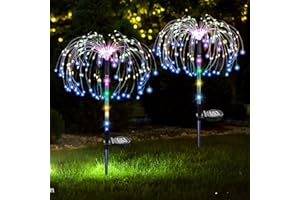 XRR Luci Solari per Giardino Esterno, 2 Pezzi 120LED Fuochi d'artificio illuminanti Energia Solare 2 Modalità lampada decorativa a fiori impermeabile per Vialetto Natale Recinzione(multicolore)
