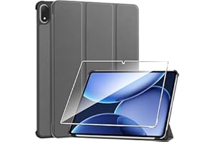 Heioloo Custodia per OnePlus Pad 3 13.2" 2025 Cover in Pelle Case, + [1 Pezzi] Vetro Temperato Pellicola Protettiva [Auto Svegliati/Sonno][Supporto Funzione ] [Anti-Scratch] Grigio