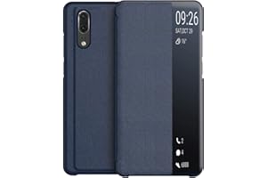KANSI kompatibel mit Huawei P20 Hülle, Smart View Flip Hülle + Panzerglas - Navy blau