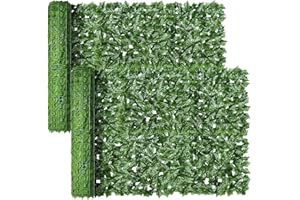 HOBUBU 2PCS Artificial Ivy Fence Screening 5m x 1m (196x39in), Ivy Trellis Screening with 100 Green Nylon Ties, Artificial Hedge Screening UV Fade Protected for Outdoor Garden Decor, Party, Wedding