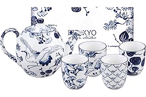 TOKYO design studio Flora Japonica - Juego de té (5 piezas, 1 tetera de 1,25 l y 4 tazas de té de 170 ml, porcelana asiática, diseño de flores japonesas, incluye embalaje de regalo)