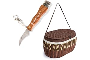 ‎FLANACOM Flanacom [VERBESSERT] 2er Set Pilzmesser mit Pilzkorb - Messer mit Bürste/Pinsel und Lineal zum aufklappen aus rostfreiem Edelstahl + Rebkorb zum sammeln von Pilzen - (Messer + Korb)