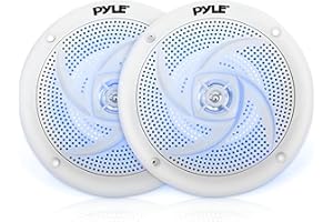 Pyle Altoparlanti Marini 10,16 Centimetri, 2 Vie, Casse Audio Impermeabili e Resistenti alle Intemperie con LED, Speaker 100 Watt, Progettazione Sottile, Coppia, Bianche