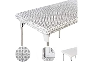 TopTableCloth 37 x 37 in Fitted Square Card Table Cloth Elastic Corner Silver Patterned Plastic Vinyl Tablecloth Elasticated Picnic Table Cover Christmas Birthday Camping Garden Banquet Outdoor Indoor