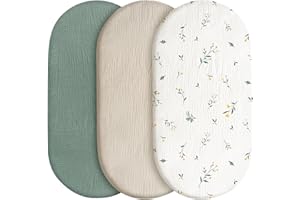 GLLQUEN BABY Lot de 3 housses de matelas pour bébé, 100 % mousseline de coton, certifié Öko-Tex 100, housse de berceau en mousseline, housse de matelas de landau, 83 x 43 x 10 cm, drap-housse pour landau, berceau