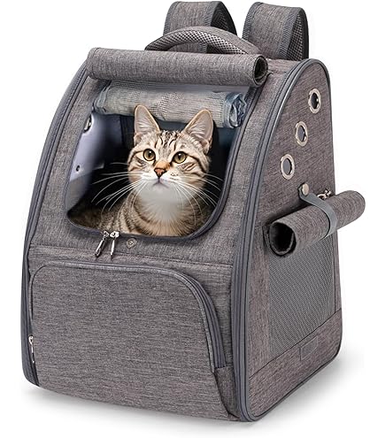 Sac à Dos De Transport Pour Chat - Extensible, Respirant, Bleu Et Gris