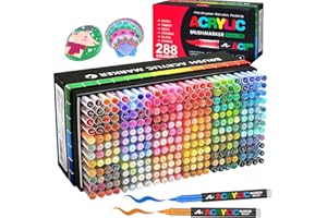 Efimeso 288 Couleurs Feutre Acrylique, Marqueur Peinture Acrylique à Pinceau à Base D'eau, Acrylic Paint Marker pour Roche, Toile, Bois, Pierre, Céramique, Verre, Tissu