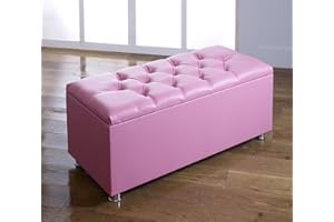 CROWNBEDSUK CROWN FAUX LEATHER DIAMANTE OTTOMAN TOY STORAGE BLANKET BOX (PINK)