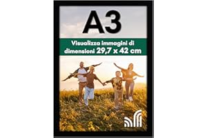Americanflat Cornice A3 Nera - Cornice da Parete in Legno MDF e Vetro Temperato Infrangibile - Da Appendere in Verticale o Orizzontale