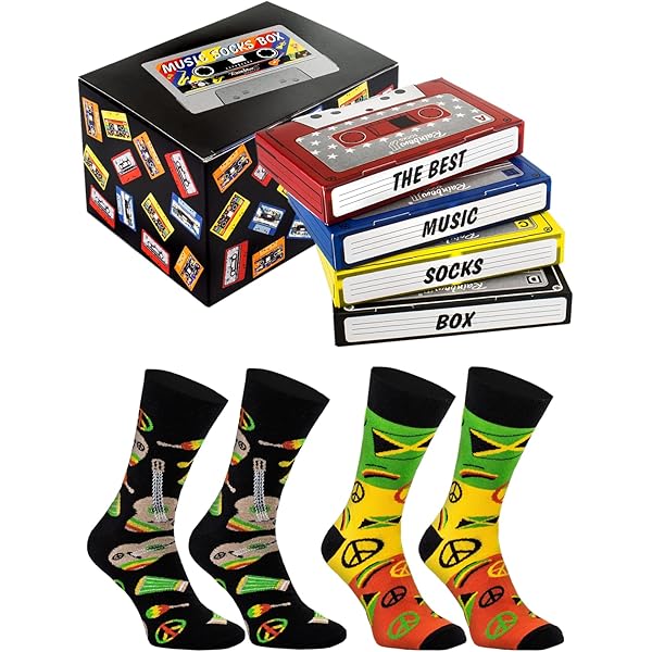 Rainbow Socks - Hip-Hop Music Box Socks - 2 Paires De Chaussettes Dans Cassette Magnetophone - Un Cadeau Pour Un Fan De Musique Hip-Hop - Taille 36-40