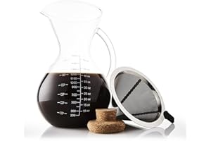 Apace Living Set Caffettiera Pour Over con Filtro Misurino da Caffè e Tappo in Sughero – Elegante Dripper per caffè con Caraffa in Vetro & Filtro Permanente in Acciaio Inox (1500 ml)