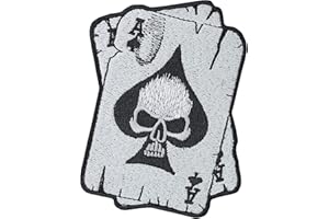PATCH KING Biker Patch: Pokerkarten - Heavy Metal Aufnäher Totenkopf Bestickt - Rocker Geschenk - 2 Aces Aufbügler Motorrad Applikation für Shirt/Jacke/Weste/Kutten - 90x70mm