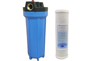 FINERFILTERS 10" Standard Water Filter Housing with 3/4" ports and Pressure Reducing Valve | Black Lid, Blue Housing (+Carbon Block)