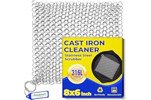 AMAGABELI GARDEN & HOME Amagabeli Detergente per Ghisa in Acciaio Inossidabile, 20cm x 15cm Scrubber a Catena in Acciaioper Tutti i Tipi di Griglie, padelle in ghisa, Griglie e Forni Olandesi
