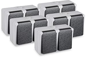 HEITECH PROMOTION GMBH HEITECH Toma de corriente de superficie para lugares húmedos IP44-5 tomas de corriente de superficie de 2 gangs AP con tapa abatible 250V 16A 2 polos