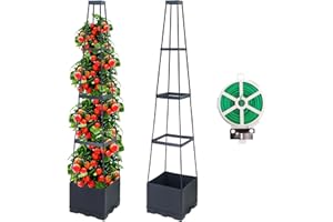 GENERIC 2 Packs 144CM raised beds for garden planter with trellis self watering tomato planters with Trapezoidal Trellis for Climbing Plants Tomato Pot Flowers Vegetable Planters Outdoor Planter Box(57")