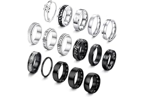 Morfetto 16 Uds Anillos de Banda de Acero Inoxidable para Hombres y Mujeres Anillos Inquietos para Ansiedad Anillos de Cadena Giratorios Geniales Bodas Anillos de Banda de Promesa Anillos para Hombres