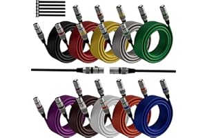 Mygatti Câble Microphone XLR 5 Mètres(Lot de 10,Multicolore),mâle vers femelle,câble patch DMX équilibre blindé 3 broches,Avec suppression EMI et RFI,Compatible avec amplificateur,hautparleur