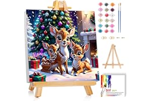 Viart Christmas Paint by Numbers for Adults with Frame - Adult Paint by Numbers Canvas Kits Christmas, Deer Painting by Number for Adult Perfect for Gift Home Wall Decor (8x8inch)