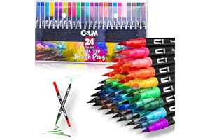 OSUM Colouring Pens wallet of 24 | Felt Fine Tip Pens - Coloured Dual Tip Brush Markers and Fineliners Art Supplies for Adult Colouring Books Painting Sketching Highlighting (Modern)