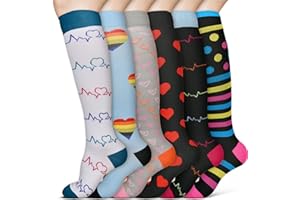ACWOO Kompressionsstrümpfe Bunt für Damen Herren, 6 Paar Stützstrümpfe Medizinisch Kompressionssocken Bunt Thrombosestrümpfe mit 15-20 Mmhg, Compression Socks für Krankenschwester（L/XL）