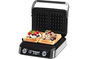 ADLER EUROPE Belgisk våffeljärn – dubbel våffeljärn med LCD-skärm – 2 400 W för smörvåfflor och chokladvåfflor – 5 program, 7