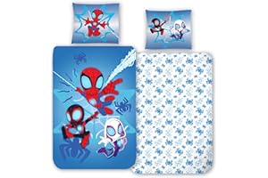 MTONLINEHANDEL Bettwäsche 135x200 Flanell, Biber Mädchen, Jungen, Spidey & Friends kuschelig weich für Winter, 1x Kissenbezug 80x80 + Bettbezug 135x200, 100% Baumwolle (Spidey)