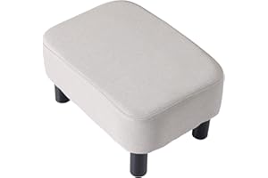 YMYNY Reposapiés de 42 cm Otomana con Patas de Madera Estables Reposapiés de Tela de Lino Taburete para Cambiar Zapatos para Sala de Estar Asiento Acolchado para Dormitorio Gris Claro HD-HRF-BD213