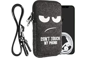 kwmobile Handytasche für Smartphones L - 6,5" - Filz Handy Hülle Weiß Dunkelgrau - Handy Tasche mit Kette 16,5 x 8,9 cm Innenmaße - Don't Touch My Phone