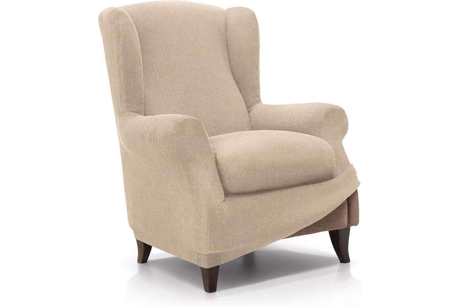 FAVERTI® Funda de Sillón Orejero Elástica de 70 a 100cm | Modelo Reale | Beige | Funda Ajustable Sillón Orejero Universa
