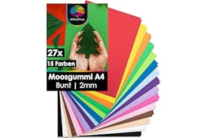 OfficeTree 27x Bögen Moosgummi 2mm - 15 Farben - Moosgummi Platten A4 nicht selbstklebend - Schaumgummi Basteln - Schaumstoff zum Basteln - Moosgummi A4 für DIY Bastelarbeiten