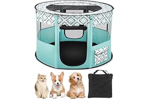 Kathson Portable Pet Playpen, Foldable Cat Cage, Dog Cat Tent, Fabric Cat Pen Indoor/Outdoor Waterproof Removable Shade Cover Travel Pet Carrier with Carry Case for Small Dog Cat Rabbit (Green)
