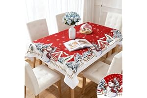 Fentar Obrus na Boże Narodzenie, 140 x 100 cm, lniany obrus bożonarodzeniowy, zmywalny, modny obrus bożonarodzeniowy, czerwony, z wzorem bałwana, płatków śniegu, dekoracja na Boże Narodzenie, imprezę