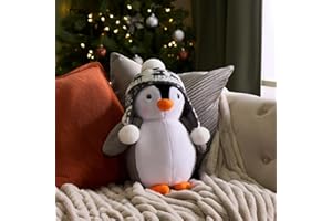 OHS Penguin Shaped Christmas Throw Pillow, Soft Cosy Stuffed Scatter Cushion Christmas Decorations Snuggle Pillow Novelty Cushions for Sofa Couch Bed Gifts for Adults Kids, Grey - 20 x 35cm