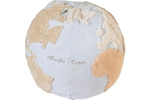 Lorena Canals Pouf World Map - Azzurro, Naturale, Lino, Beige, Grigio - Copertina: 97% Cotone, 3% Altra Fibra - 45xØ50 cm