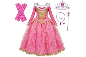 KumSoomliy Girls Aurora Dress Princess Costume Sleeping Beauty Dress Up Fancy Dress for Kids Halloween Christmas Birthday Gift Kids Fancy Princess Dress with Crown