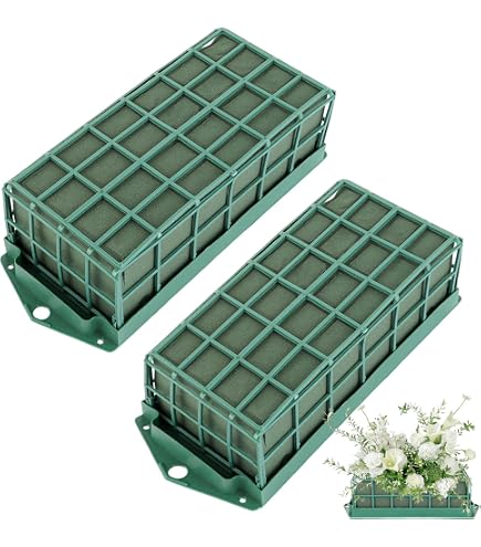 Mousse Florale COM-FOUR Avec Support Et Grille – 2 éponges Pour Fleurs Fraîches, Découpage Facile, Idéale Mariage Et Anniversaire