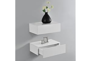 [en.casa] Set di 2 Comodini Sospesi Mensole da Parete con Cassetto Integrato Mobiletti Salvaspazio per Camera da Letto Ingresso Soggiorno 46x30x15 cm Bianco Opaco