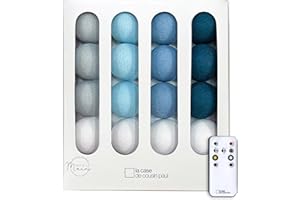 La Case de Cousin Paul Guirlande Lumineuse Chambre Enfant Boules Tissées LED, Télécommande, Programmable, USB, Fabriquée à la Main, Artisanale - 16 Boules (La vague)