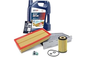 BESTPRICE Inspektionspaket Filterset mit 1x Ölfilter; 1x Luftfilter; 1x Innenraumfilter (Aktivkohle); 1x Ölablassschraube mit Dichtring; 1x Motoröl 5W-30 EUROLUB WIV ECO SAE 5 l