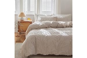 GETIYA Aesthetic Pościel ze wzorem w gałązki, 200 x 200 cm, 3-częściowa, jednokolorowa, beżowa, igłowana, poszwa na kołdrę dla kobiet i mężczyzn, z mikrofibry, romantyczna pościel na podwójne łóżko z