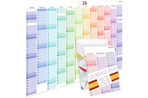 PACKLIST® Calendario Anual 2026 Pared XXL | Planificador Grande en Español con Festivos de España - DIN A1 84x60cm Papel cartulina 160 gr. – ¡Organización Imparable para Familia, Estudios y Trabajo!