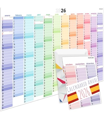 Kalender 2026 A2 Rainbow Wandkalender DIN A0 Für 2025 – Mit Feiertagen & Ferien, Gerollt Geliefert – Bunt Wandplaner 2026