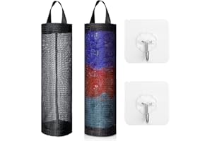 HIOSEYRE 2pcs Carrier Bag Holder with Hooks - Storage and Grocery Mesh Hanging Dispenser Organizer for Shopping and Trash Bags