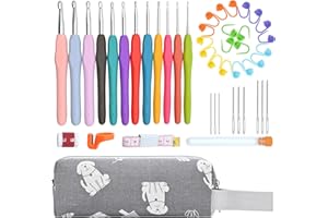 Sciphylia Uncinetti Set 45 Pezzi Ergonomici kit uncinetto in Alluminio Multicolore Kit Ferri Per Maglieria per Gli Amanti Dell'uncinetto Principiante con Custodia e Altri Accessori, Grigio