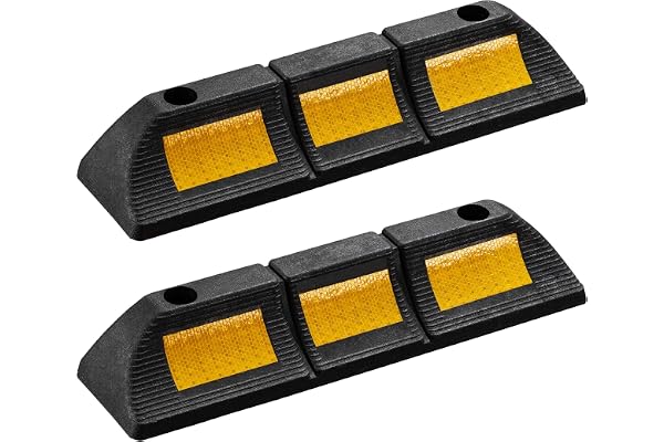 Wiltec Parkeringsstopp 47,5 x 12 x 8 cm, 2x hjulstopp i gummi, parkeringshjälp med gula reflexremsor, enkel montering för gar