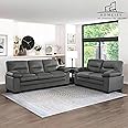 Homeify Wood Aron 5- to 6-Person Fabric 3+2 Sofa Set Living Room Sofa Set (Premium Velvet,Dark Grey)