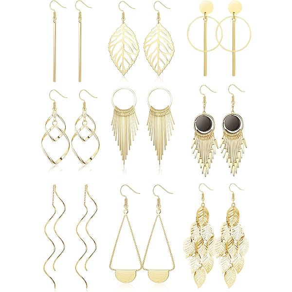 JeweBella 12 Paires Boucles D'Oreilles Pendantes Argent Hypoallergéniques - Lot Fantaisie Feuille Vague Pompons