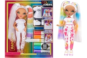 Rainbow High Colour & Create Fashion Muñeca DIY - Ojos verdes, coletas, top y zapatos extra y rotuladores lavables arcoiris - Colorea, crea, juega, aclara y repite - Para niños y niñas de 4 a 12 años
