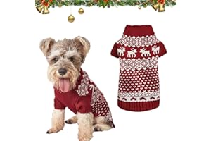 BUKYCAT Hundepullover Weihnachten Hund Rollkragenpullover Weihnachten Muster Strickwaren warme Haustier Pullover, Winter Hund Mantel, Pullover Pet-Kostüm für Hundepullover klein mittelgroße Hunde (L, E)